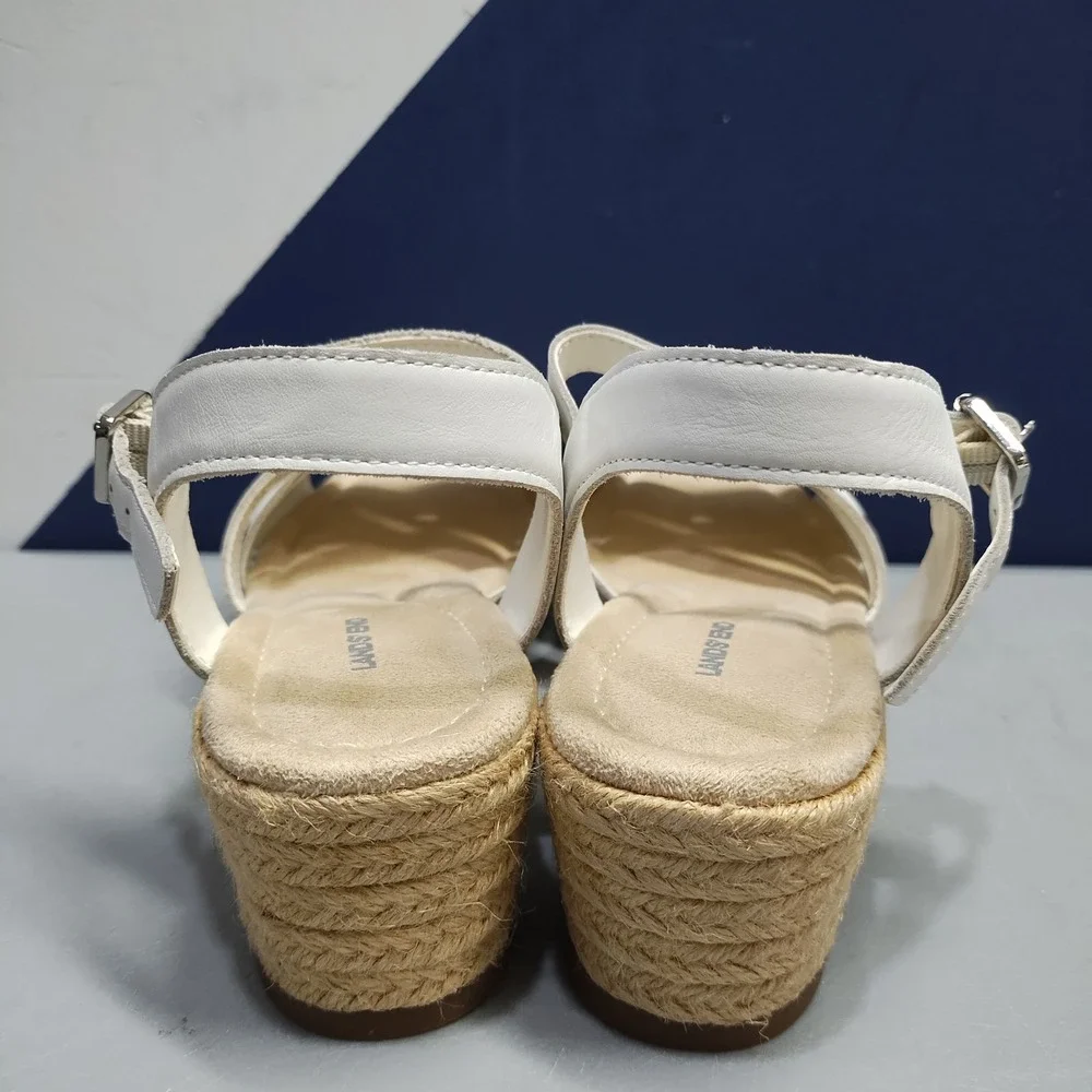 Lands' End Espadrille Wedge Sandals Womens US Size 9B White Ankle Buckle Strap